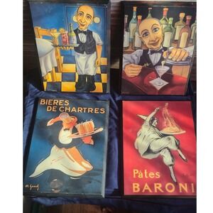 Set of 4 Vintage Decoupage Wall Art Target 2003 Will Rafuse O.K. Gerard Bistro